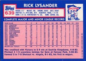 1984 Topps - Collector's Edition (Tiffany) #639 Rick Lysander Back
