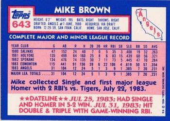 1984 Topps - Collector's Edition (Tiffany) #643 Mike Brown Back