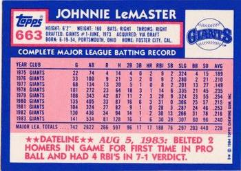 1984 Topps - Collector's Edition (Tiffany) #663 Johnnie LeMaster Back