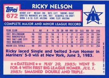 1984 Topps - Collector's Edition (Tiffany) #672 Ricky Nelson Back