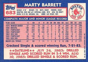 1984 Topps - Collector's Edition (Tiffany) #683 Marty Barrett Back