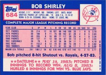 1984 Topps - Collector's Edition (Tiffany) #684 Bob Shirley Back