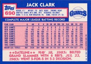 1984 Topps - Collector's Edition (Tiffany) #690 Jack Clark Back