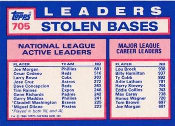 1984 Topps - Collector's Edition (Tiffany) #705 NL Active Career Stolen Base Leaders (Joe Morgan / Cesar Cedeno / Larry Bowa) Back