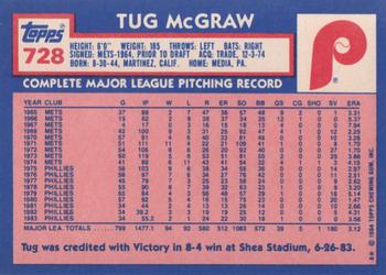 1984 Topps - Collector's Edition (Tiffany) #728 Tug McGraw Back