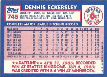 1984 Topps - Collector's Edition (Tiffany) #745 Dennis Eckersley Back
