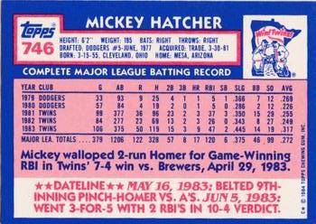 1984 Topps - Collector's Edition (Tiffany) #746 Mickey Hatcher Back
