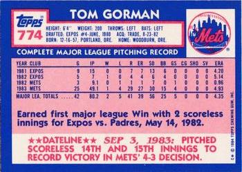 1984 Topps - Collector's Edition (Tiffany) #774 Tom Gorman Back