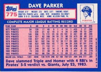 1984 Topps - Collector's Edition (Tiffany) #775 Dave Parker Back