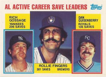 1984 Topps - Collector's Edition (Tiffany) #718 AL Active Career Save Leaders (Rollie Fingers / Rich Gossage / Dan Quisenberry) Front