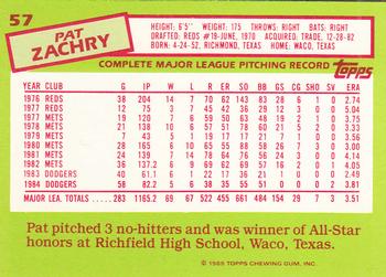 1985 Topps - Collector's Edition (Tiffany) #57 Pat Zachry Back