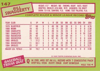 1985 Topps - Collector's Edition (Tiffany) #147 Bill Swaggerty Back