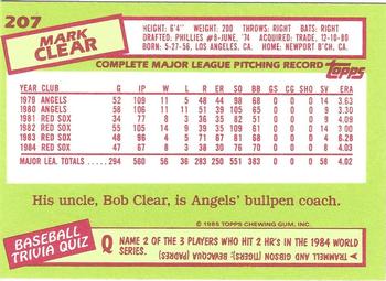 1985 Topps - Collector's Edition (Tiffany) #207 Mark Clear Back