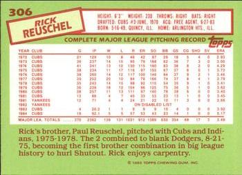 1985 Topps - Collector's Edition (Tiffany) #306 Rick Reuschel Back