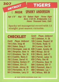 1985 Topps - Collector's Edition (Tiffany) #307 Sparky Anderson Back
