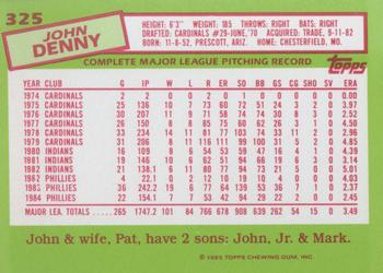1985 Topps - Collector's Edition (Tiffany) #325 John Denny Back
