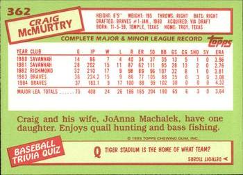 1985 Topps - Collector's Edition (Tiffany) #362 Craig McMurtry Back