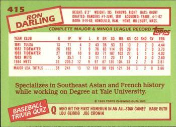 1985 Topps - Collector's Edition (Tiffany) #415 Ron Darling Back