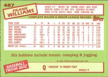 1985 Topps - Collector's Edition (Tiffany) #487 Frank Williams Back