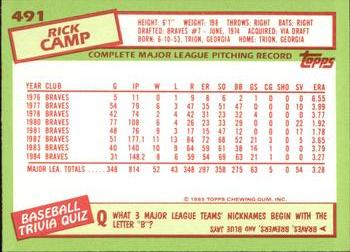 1985 Topps - Collector's Edition (Tiffany) #491 Rick Camp Back