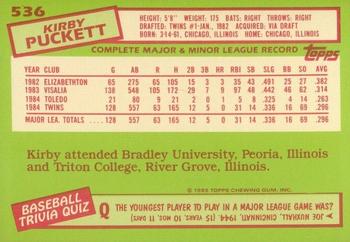 1985 Topps - Collector's Edition (Tiffany) #536 Kirby Puckett Back