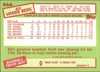 1985 Topps - Collector's Edition (Tiffany) #566 Ed Vande Berg Back