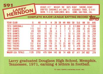 1985 Topps - Collector's Edition (Tiffany) #591 Larry Herndon Back