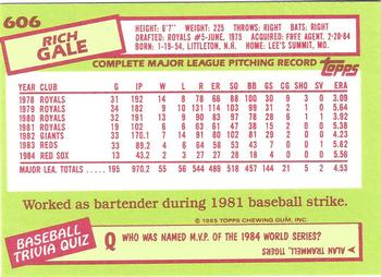 1985 Topps - Collector's Edition (Tiffany) #606 Rich Gale Back