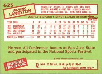 1985 Topps - Collector's Edition (Tiffany) #625 Mark Langston Back