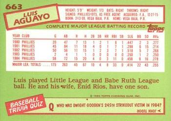 1985 Topps - Collector's Edition (Tiffany) #663 Luis Aguayo Back