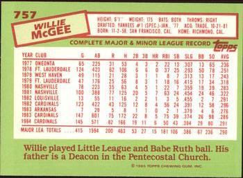 1985 Topps - Collector's Edition (Tiffany) #757 Willie McGee Back