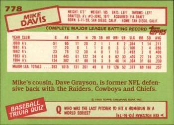 1985 Topps - Collector's Edition (Tiffany) #778 Mike Davis Back