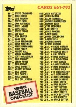 1985 Topps - Collector's Edition (Tiffany) #784 Checklist: 661-792 Front