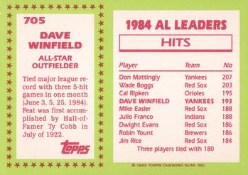 1985 Topps - Collector's Edition (Tiffany) #705 Dave Winfield Back