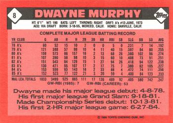1986 Topps - Collector's Edition (Tiffany) #8 Dwayne Murphy Back