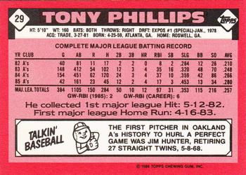 1986 Topps - Collector's Edition (Tiffany) #29 Tony Phillips Back
