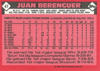 1986 Topps - Collector's Edition (Tiffany) #47 Juan Berenguer Back
