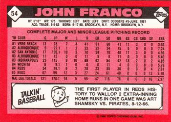 1986 Topps - Collector's Edition (Tiffany) #54 John Franco Back