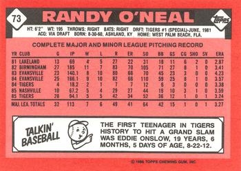1986 Topps - Collector's Edition (Tiffany) #73 Randy O'Neal Back