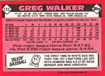 1986 Topps - Collector's Edition (Tiffany) #123 Greg Walker Back
