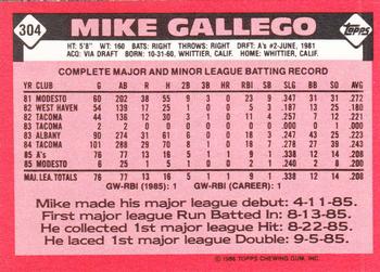 1986 Topps - Collector's Edition (Tiffany) #304 Mike Gallego Back