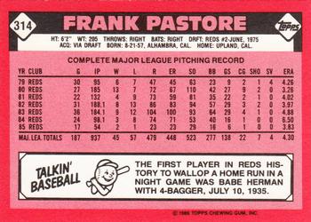 1986 Topps - Collector's Edition (Tiffany) #314 Frank Pastore Back
