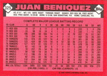 1986 Topps - Collector's Edition (Tiffany) #325 Juan Beniquez Back