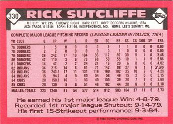 1986 Topps - Collector's Edition (Tiffany) #330 Rick Sutcliffe Back