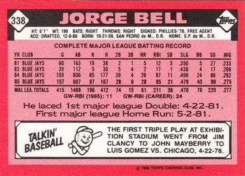 1986 Topps - Collector's Edition (Tiffany) #338 Jorge Bell Back