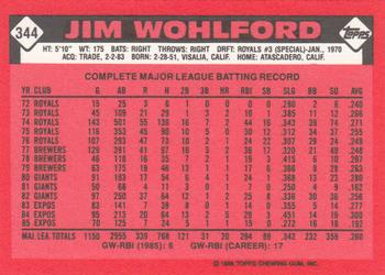 1986 Topps - Collector's Edition (Tiffany) #344 Jim Wohlford Back