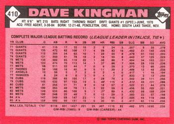 1986 Topps - Collector's Edition (Tiffany) #410 Dave Kingman Back