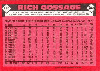 1986 Topps - Collector's Edition (Tiffany) #530 Rich Gossage Back