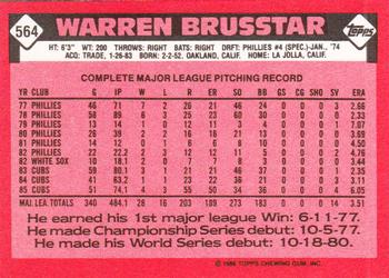 1986 Topps - Collector's Edition (Tiffany) #564 Warren Brusstar Back