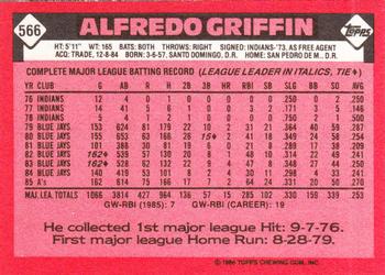 1986 Topps - Collector's Edition (Tiffany) #566 Alfredo Griffin Back